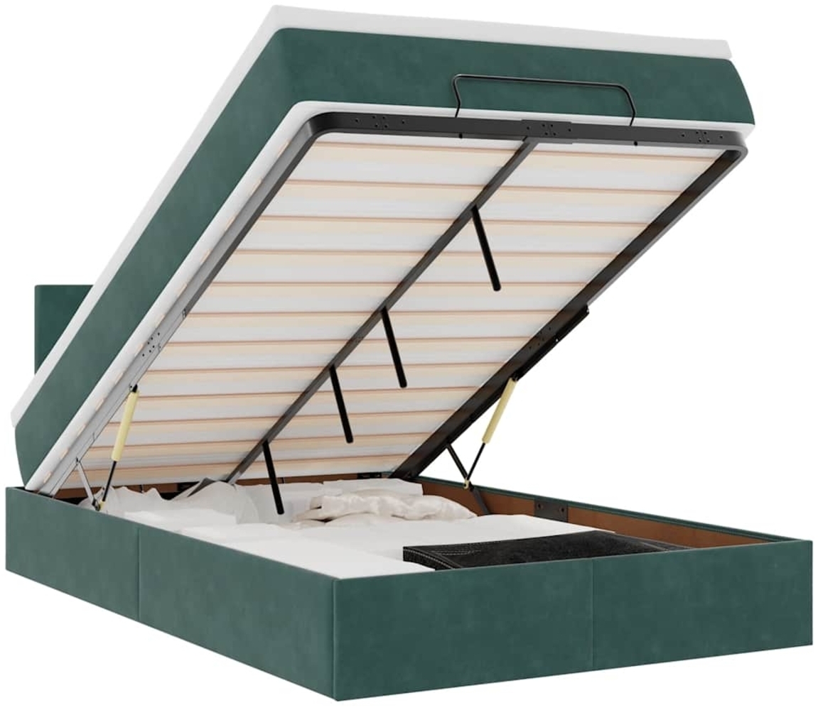 vidaXL Ottomane Bett mit Matratze & LEDs Dunkelgrün 120x190 cm Samt 3312539 Bild 1