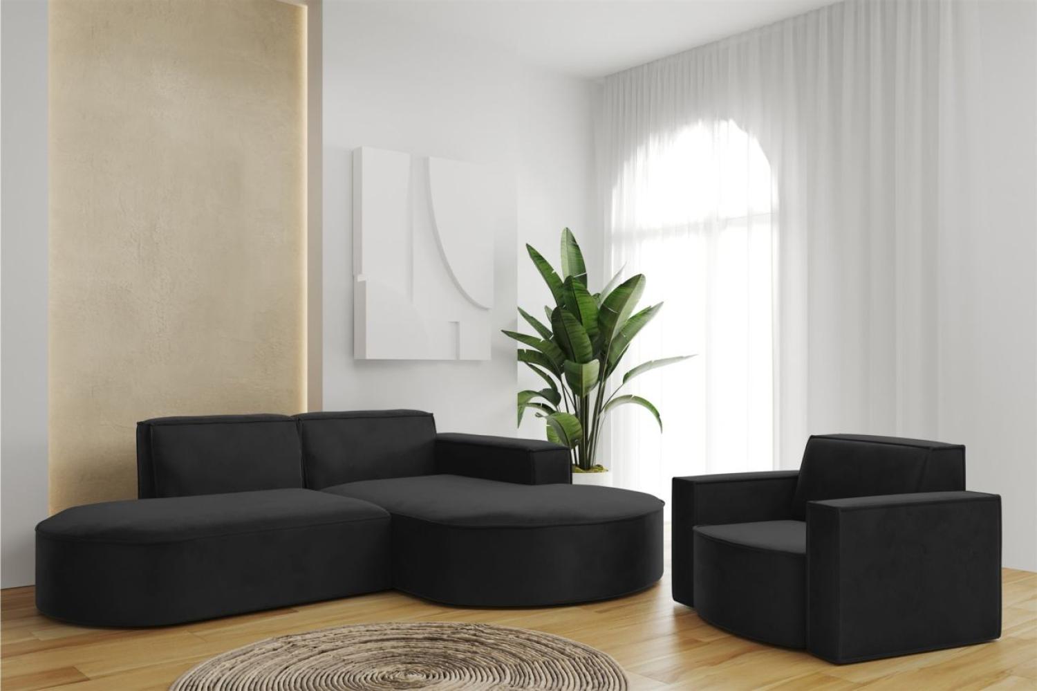 Sofa Set 2-teilig Sessel und Ecksofa PALMA XS Stoff Opera Schwarz Ottomane Rechts Bild 1