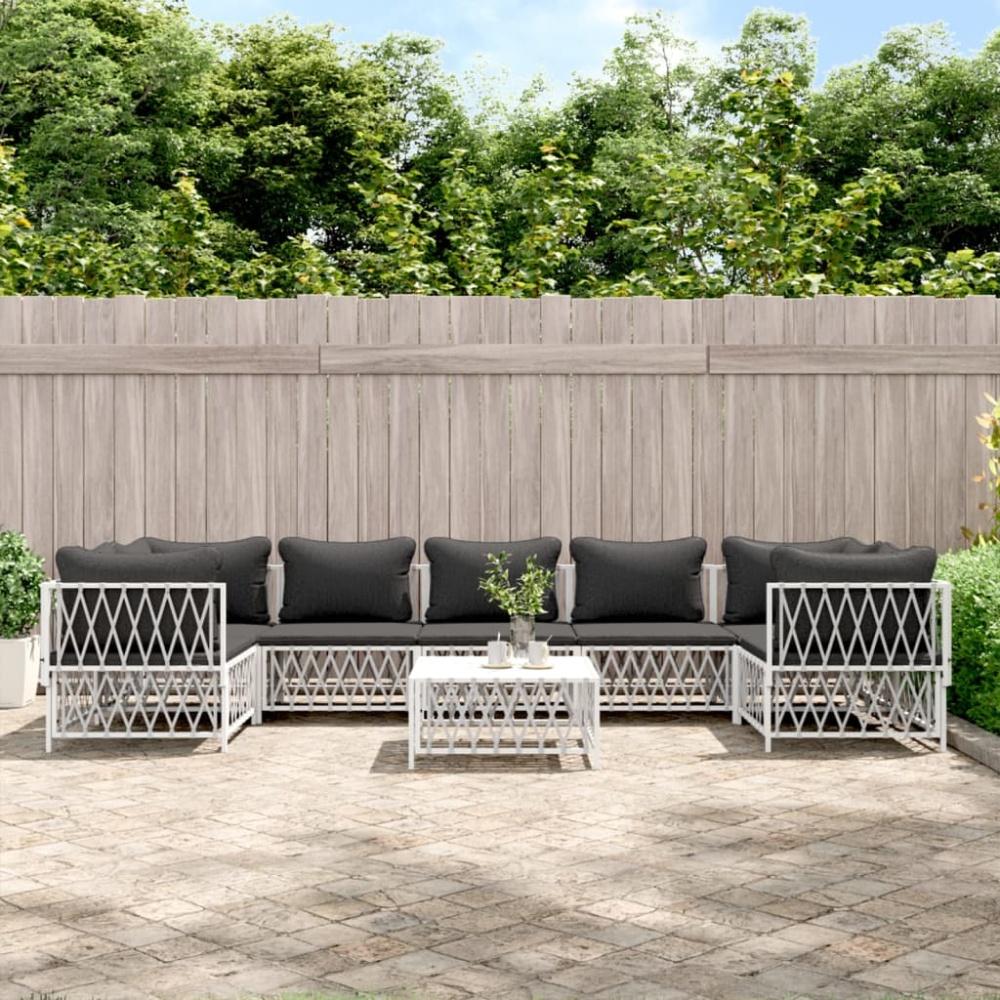 vidaXL 8-tlg. Garten-Lounge-Set mit Kissen Weiß Stahl 3186924 Bild 1