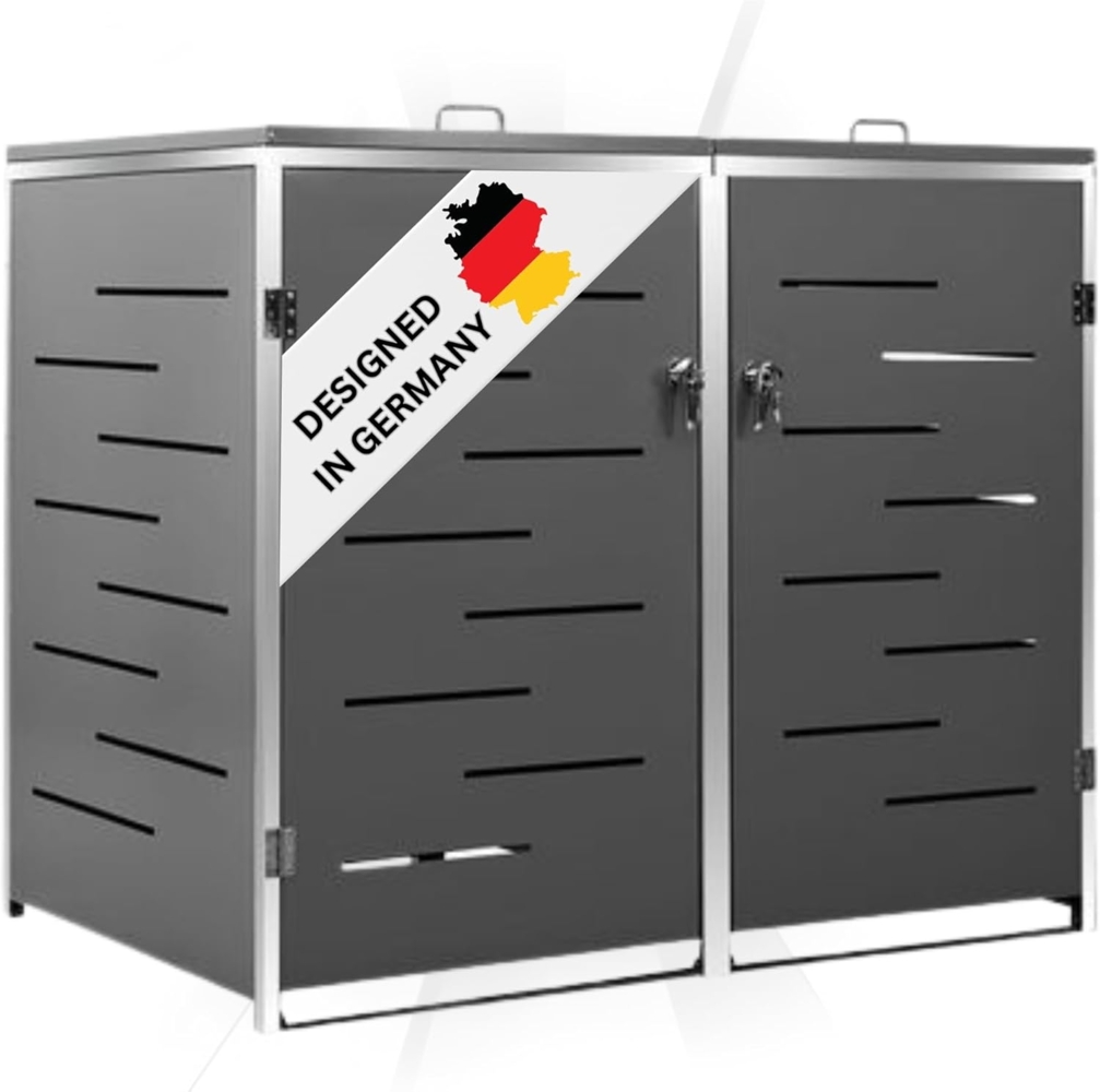 DELUKE® 2er Mülltonnenbox JAGU Edelstahl Anthrazit 115,5x138x77,5cm Mülltonnenverkleidung für 2 Tonnen 240L Müllbox aus Metall Mülltonnenschutz Mülltonnendach Bild 1