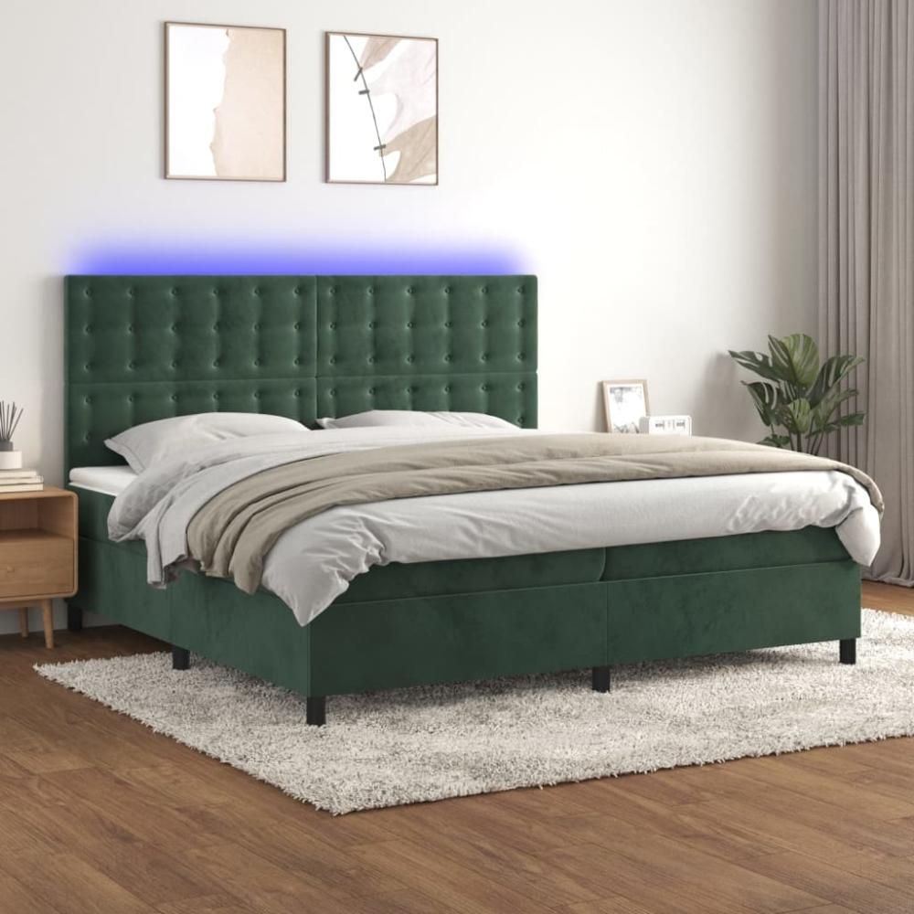 vidaXL Boxspringbett mit Matratze & LED Dunkelgrün 200x200 cm Samt 3136386 Bild 1