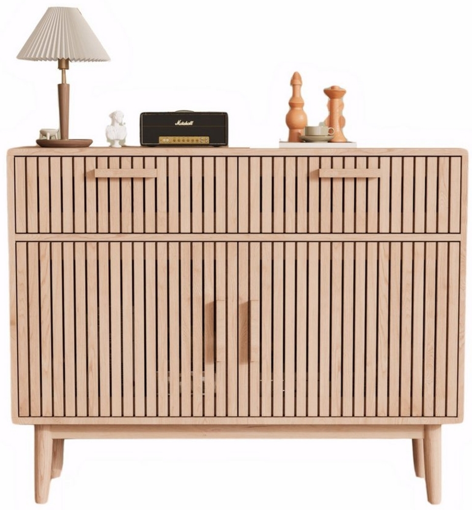 FUROKOY Küchenbuffet mit Arbeitsplatte, Kommode aus Kiefer Massivholz, für Wohnzimmer Sideboard Buffetschrank mit 2 Schubladen 2 Türen, 100x35x80 cm Bild 1