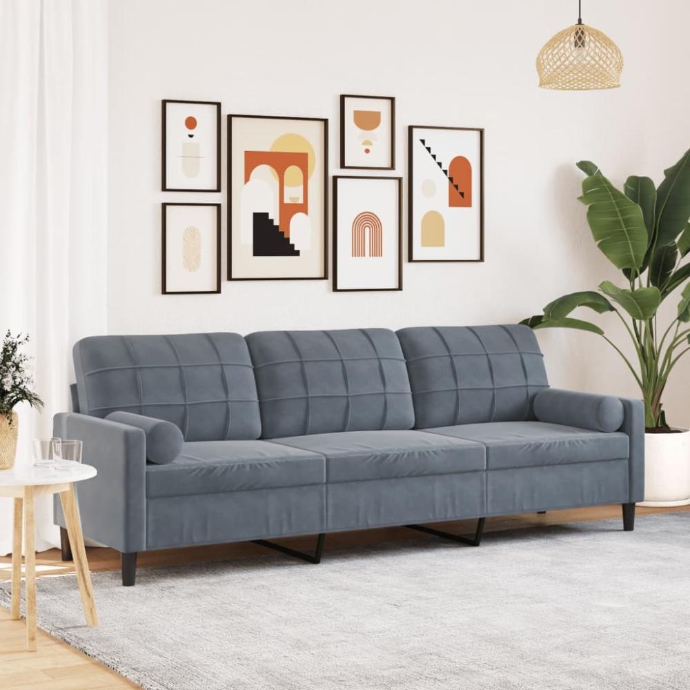 vidaXL Sofa 3-Sitzer mit Zierkissen Dunkelgrau 210 cm Samt 3278240 Bild 1