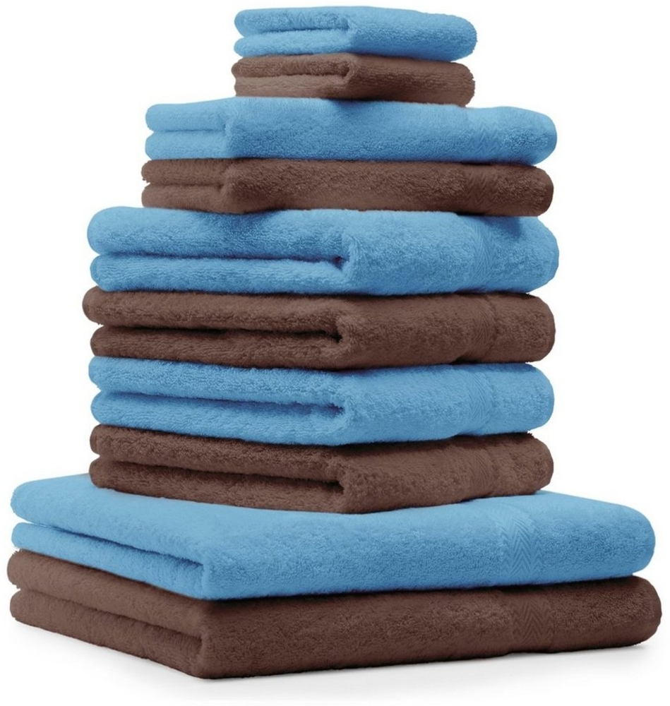 Betz Handtuch Set 10-TLG. Premium Farbe Hellblau & Nussbraun, Baumwolle (10-St) Bild 1