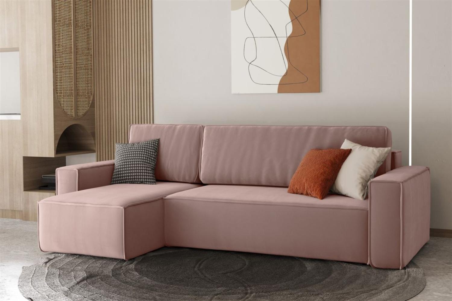 Ecksofa Schlafsofa Sofa MARIS Stoff Rose Ottomane Links Bild 1