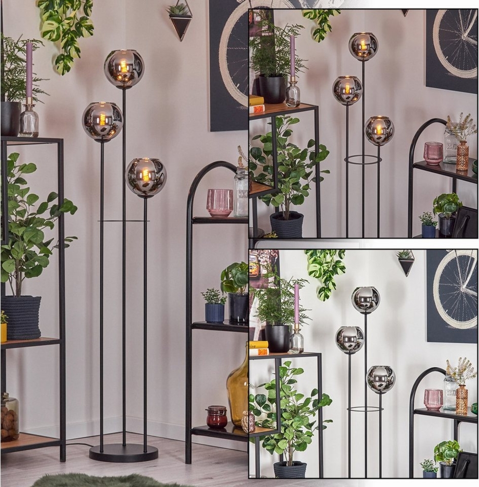 hofstein Stehlampe Stehlampe aus Metall/Glas in Schwarz/Chrom-/Rauchfarben, ohne Leuchtmittel, Stehleuchte im Retro-Design m. Glasschirmen (15cm), Fußschalter, E14 Bild 1