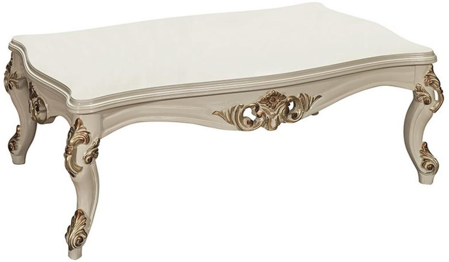Casa Padrino Luxus Barock Wohnzimmertisch Weiß / Gold 115 x 80 x H. 50 cm - Edler Massivholz Couchtisch im Barockstil - Barock Wohnzimmermöbel Bild 1