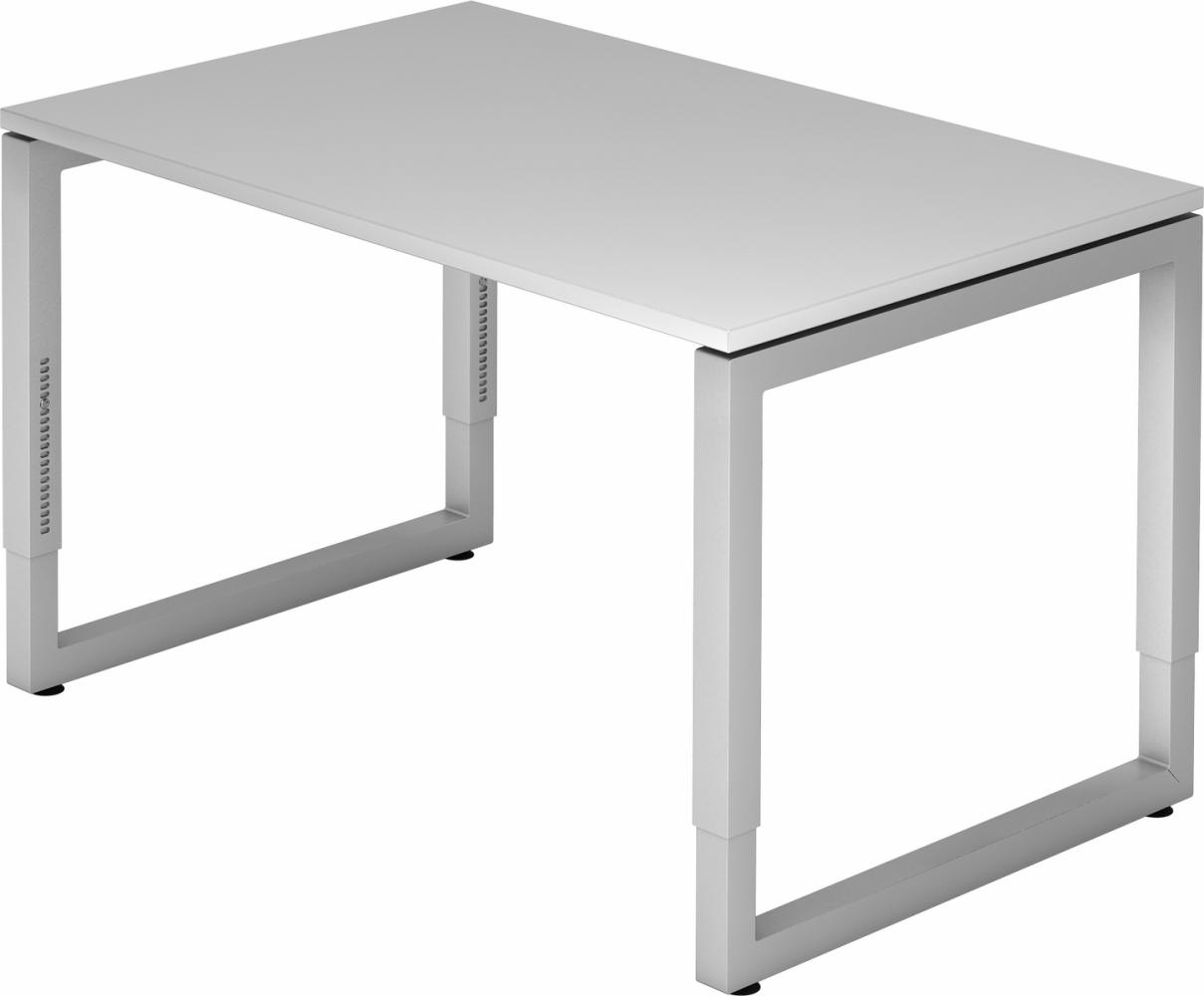 bümö höhenverstellbarer Schreibtisch R-Serie 120x80 cm in grau, Gestell in Silber - PC Tisch klein für's Büro manuell höhenverstellbar, Computertisch verstellbar, RS-12-5-S Bild 1