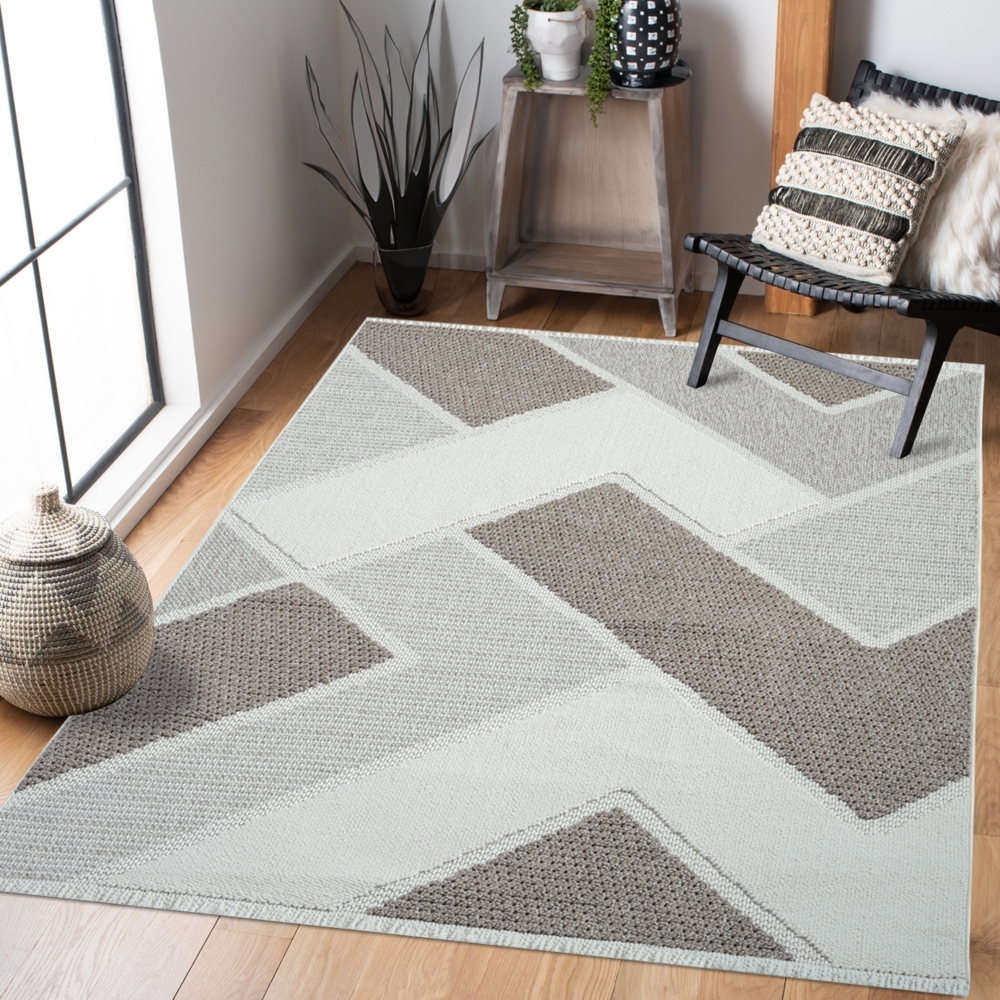 Teppich Läufer - 80x150cm - Beige Braun - Boho-Style mit Fransen - Geometrische Muster - Flachflor Wohnteppich Schlafzimmer Deko Bild 1