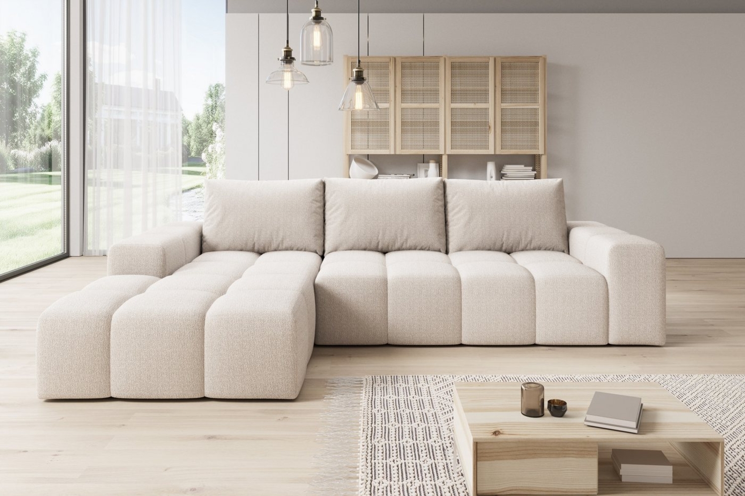 PROMETO Möbel Ecksofa Cento Couch L-Form,Sofa Links/Rechts Teddy-Bouclé-Stoff oder Webstoff Bild 1