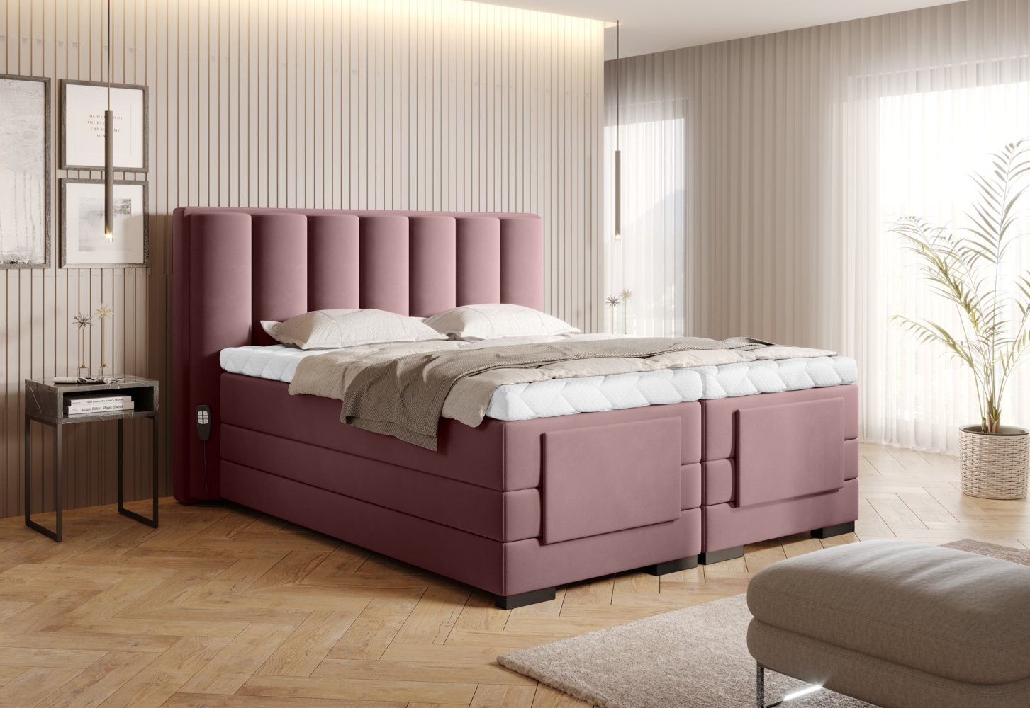 Veros 160x200, Boxspring Bett, Rosa Bild 1