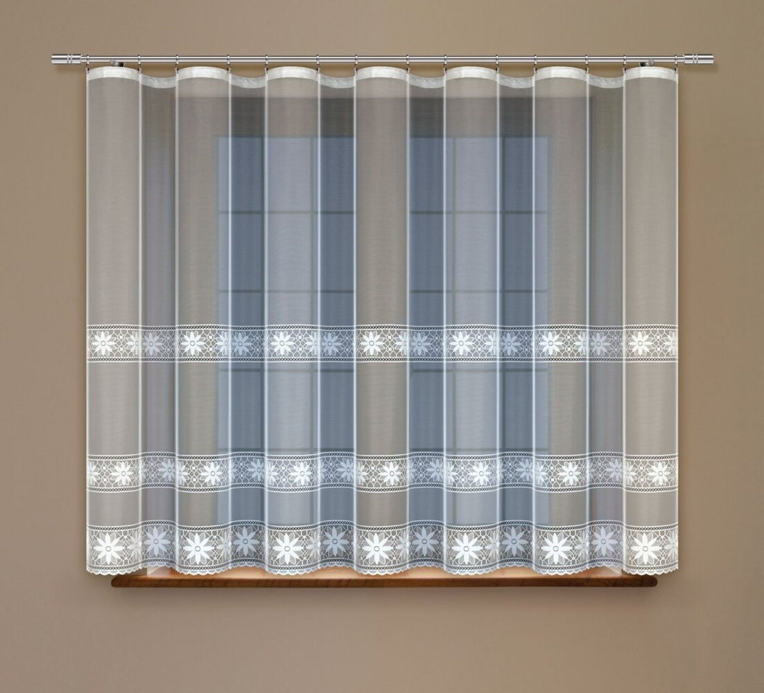 HAFT Gardine 160 cm Hoch, Weiß, Jacquard-Stoff halbtransparent, Kräuselband, Store Bild 1
