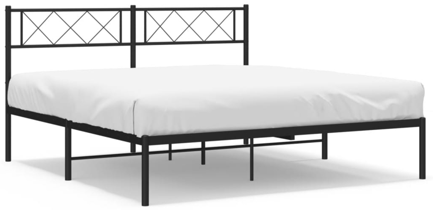 vidaXL Bettgestell mit Kopfteil, Metall, Schwarz, 135x190 cm Bild 1