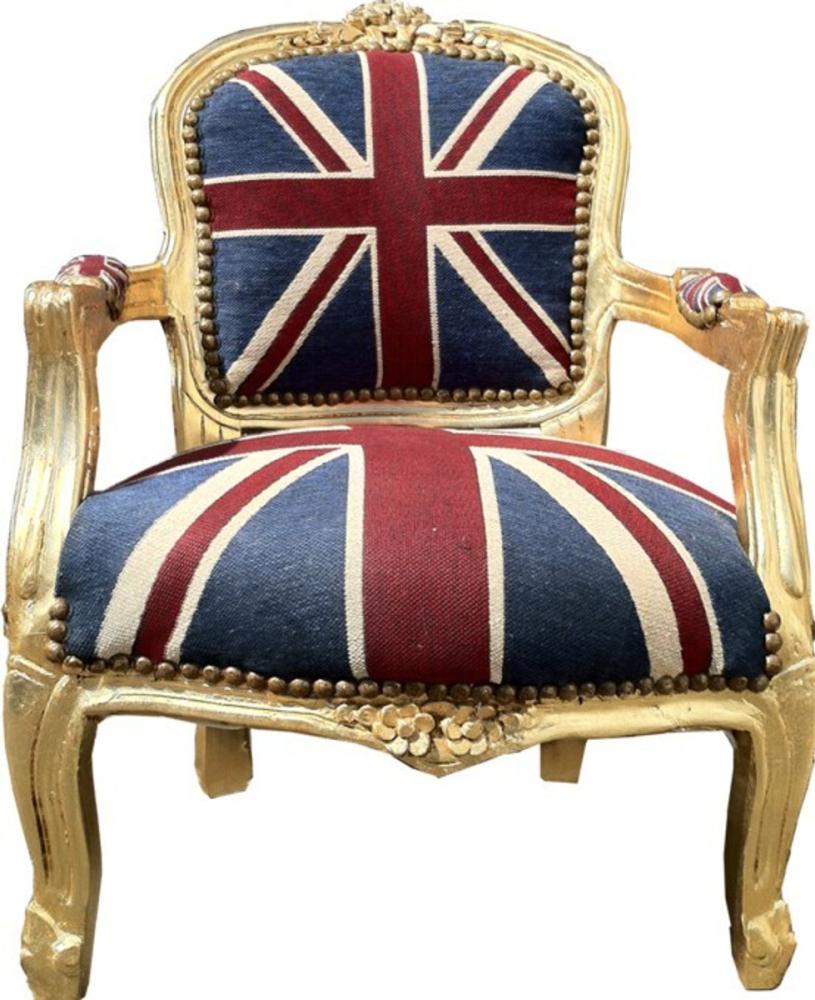 Barock Kinder Stuhl Union Jack/Gold- Armlehnstuhl Bild 1