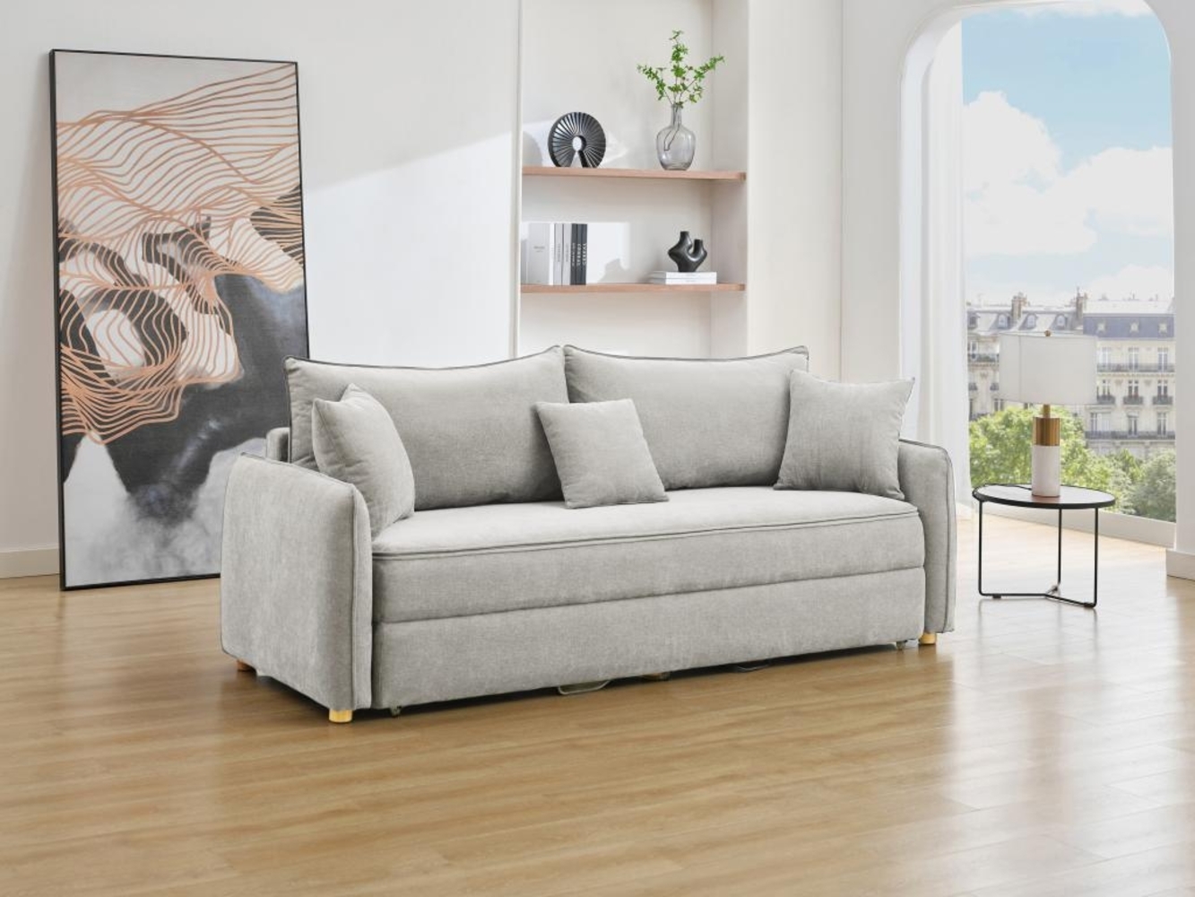 Vente-unique - Sofa mit Schlaffunktion 3-Sitzer - Sitzfläche mit Memory Schaum - Stoff - Grau - TORNOLO Bild 1