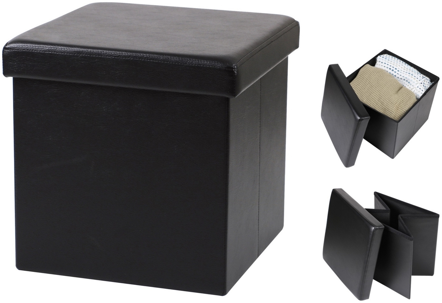 Urban Living Sitzhocker faltbar Sitzwürfel "PVC" Aufbewahrungsbox 53382 schwarz Bild 1