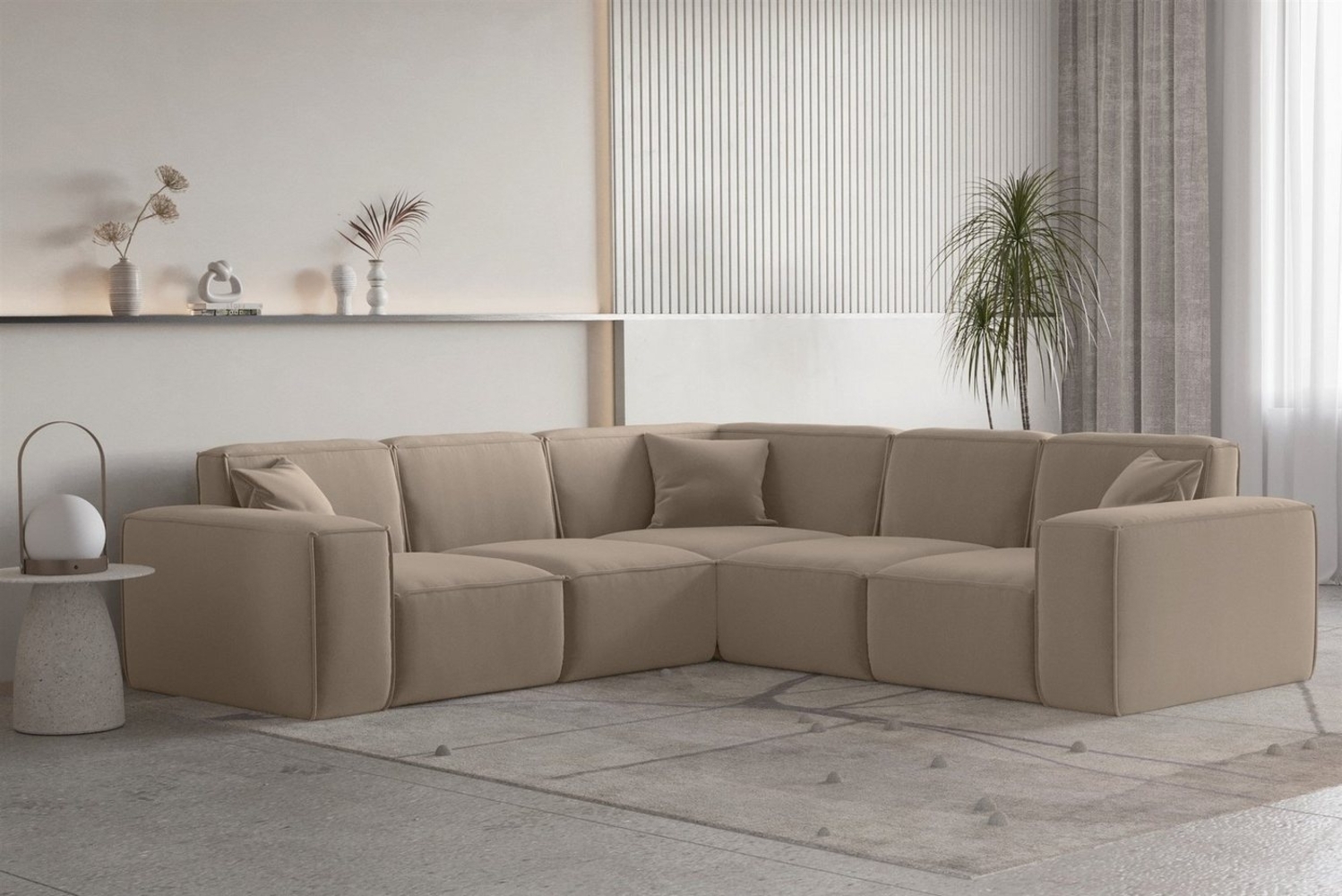 Ecksofa Designersofa CELES PREMIUM in Stoff Opera Velvet Sand Seite Universal Bild 1