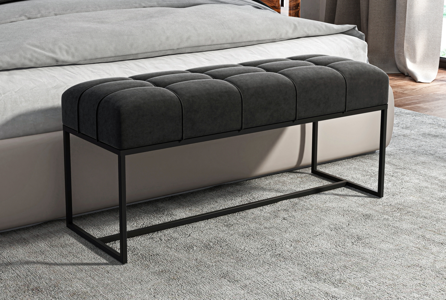 AX LIVING Sitzbank gepolstert Acciarolli 1 90 cm – Grafit Bild 1