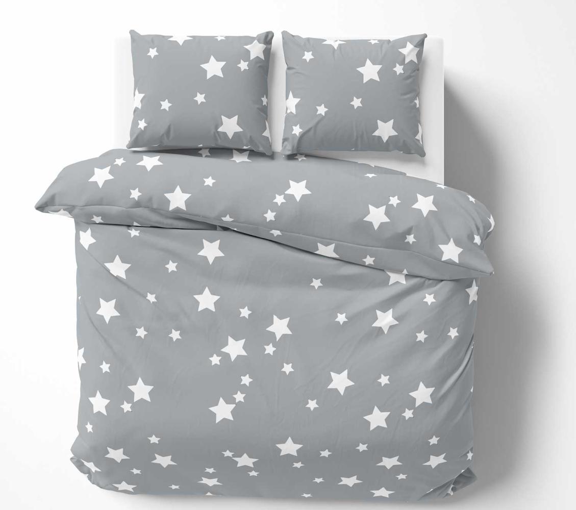 Mako Satin Bettwäsche big Stars grau 135x200 + 80x80 Bild 1