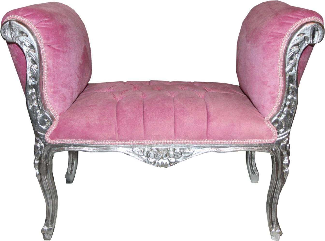 Casa Padrino Barock Schemel Hocker Rosa/Silber mit Bling Bling Glitzersteinen - Barock Sitzbank Bild 1