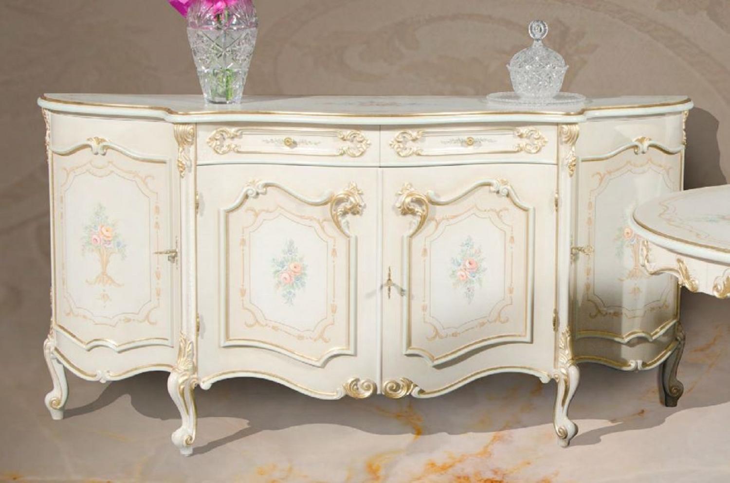 Casa Padrino Luxus Barock Sideboard Weiß / Cremefarben / Mehrfarbig / Gold - Edler Massivholz Schrank mit 4 Türen - Barock Möbel - Luxus Qualität - Made in Italy Bild 1