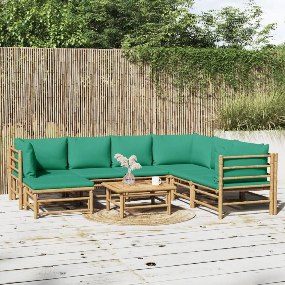 vidaXL 8-tlg. Garten-Lounge-Set mit Grünen Kissen Bambus 3155159 Bild 1