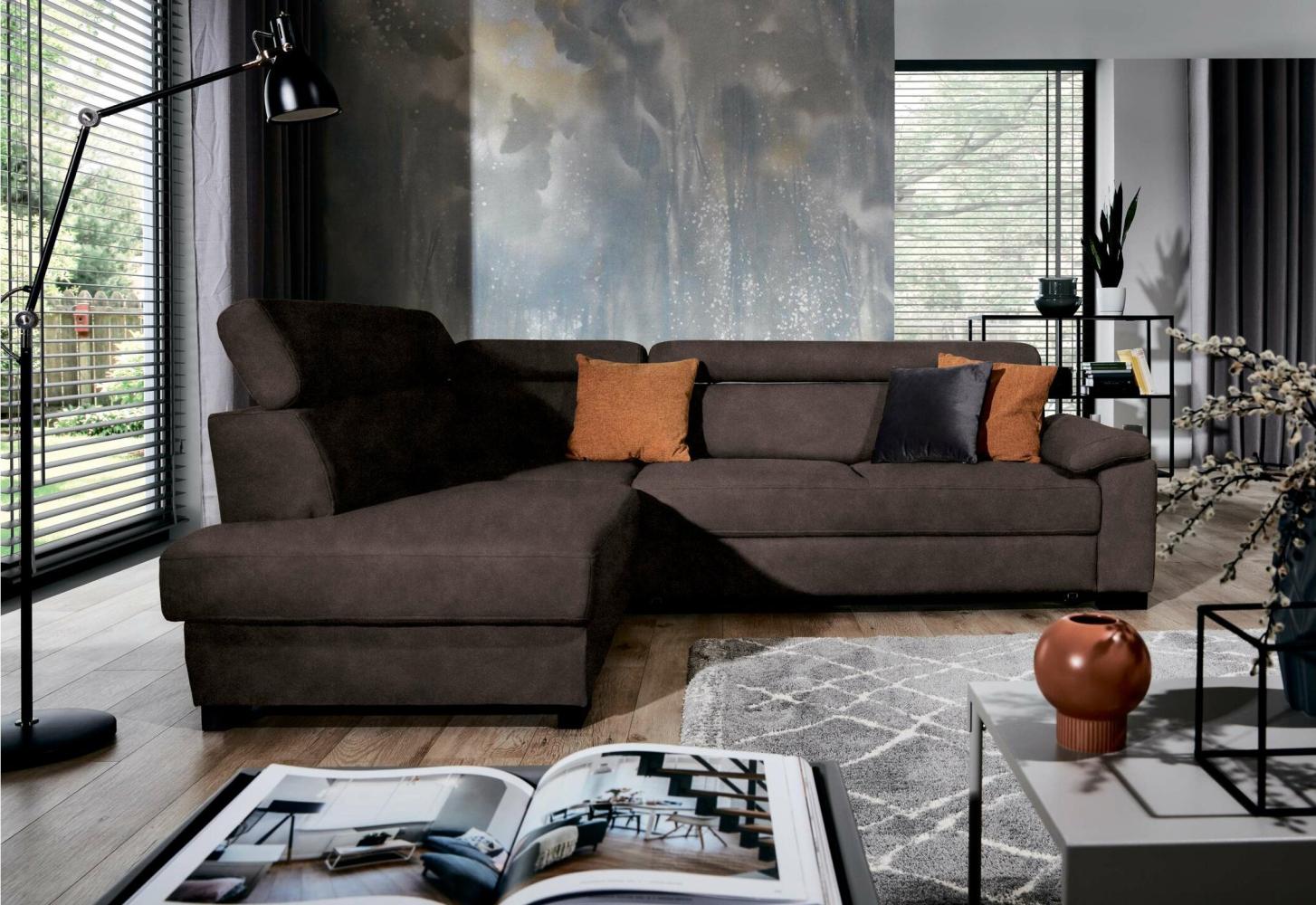 Stylefy Fulda Ecksofa Strukturstoff - Leder-Optik PRESTON Dunkelgrau Links Bild 1