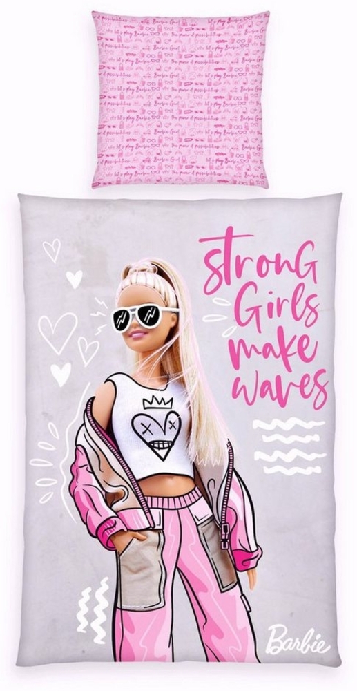 Herding Jugendbettwäsche 135x200cm Barbie Strong Girls Make Waves, Renforcé, 2 teilig, für Puppen Fans, Wendebettwäsche mit Knopfleiste Bild 1