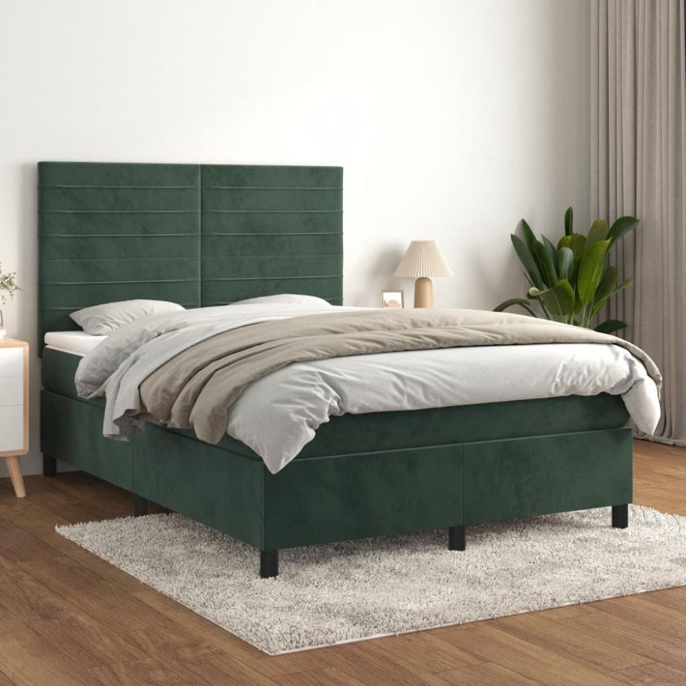 vidaXL Boxspringbett mit Matratze Dunkelgrün 140x200 cm Samt 3143088 Bild 1