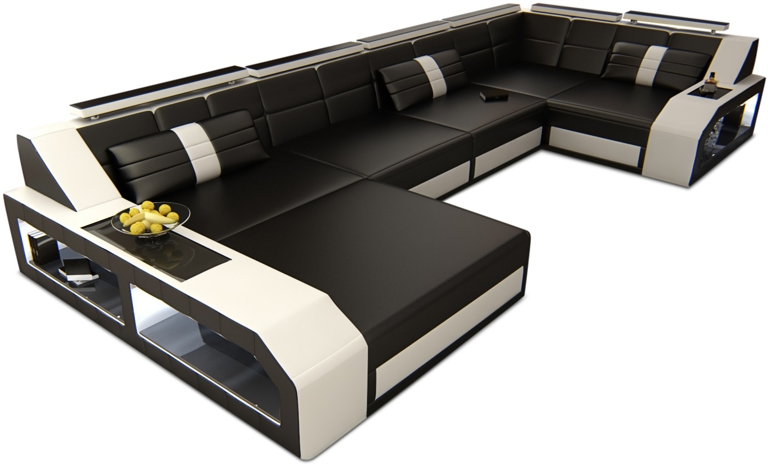 Sofa Dreams 'Arezzo U' Wohnlandschaft, 86 x 198 x 371 cm, Schwarz / Weiß, Ledermix, Links Bild 1