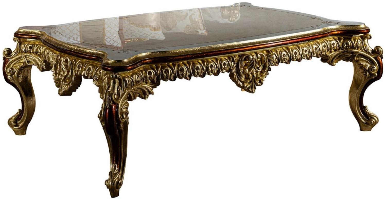 Casa Padrino Luxus Barock Couchtisch Weiß / Creme / Rot / Gold 130 x 85 x H. 50 cm - Edler Massivholz Wohnzimmertisch im Barockstil - Prunkvolle Barock Möbel Bild 1