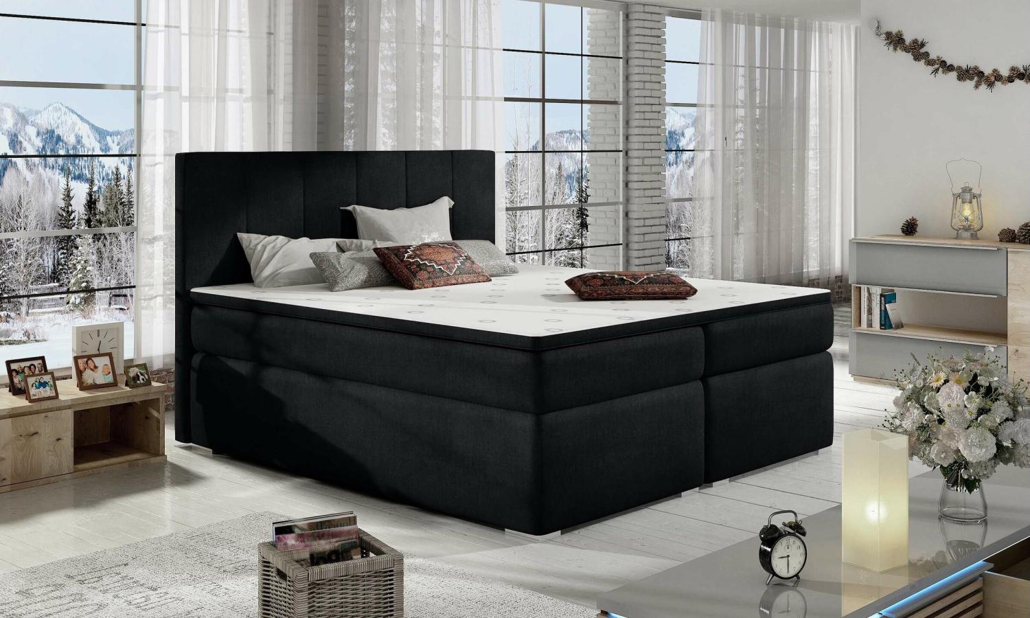Stylefy Jupiter Boxspringbett Schwarz Velours KRONOS 160x200 cm Bild 1