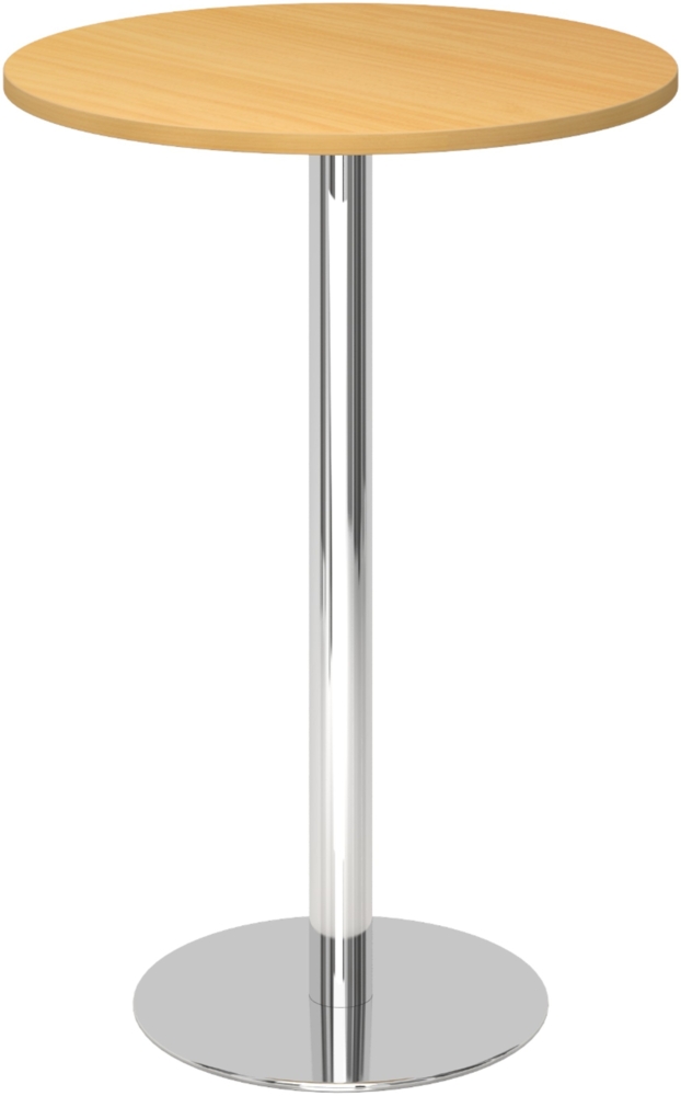 bümö Stehtisch Büro, Bistrotisch rund 80 x 80 cm - Bartisch Buche, Stehtisch Holz-Platte, Säule aus Metall verchromt, Buffettisch, Säulentisch, Partytisch, Thekentisch, Hochtisch, Barmöbel, STH08-6-C Bild 1