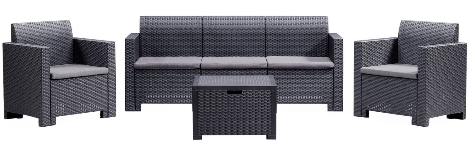 Dmora Loungeset für draußen Admiral, Outdoor-Lounge mit Couchtisch, Terrassenset mit Kissen, Gartenkomposition mit Sofa und Sesseln, Made in Italy, Anthrazit Bild 1