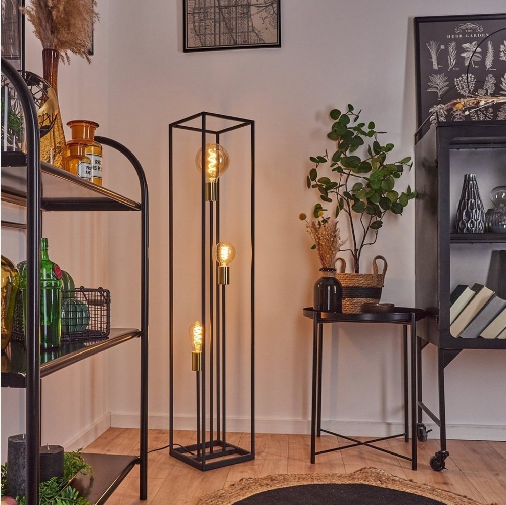 hofstein Stehlampe »Avola« Bodenlampe aus Metall in Schwarz/Messingfarben, ohne Leuchtmittel, Standlampe mit Lichteffekt, E27, Fußschalter Bild 1