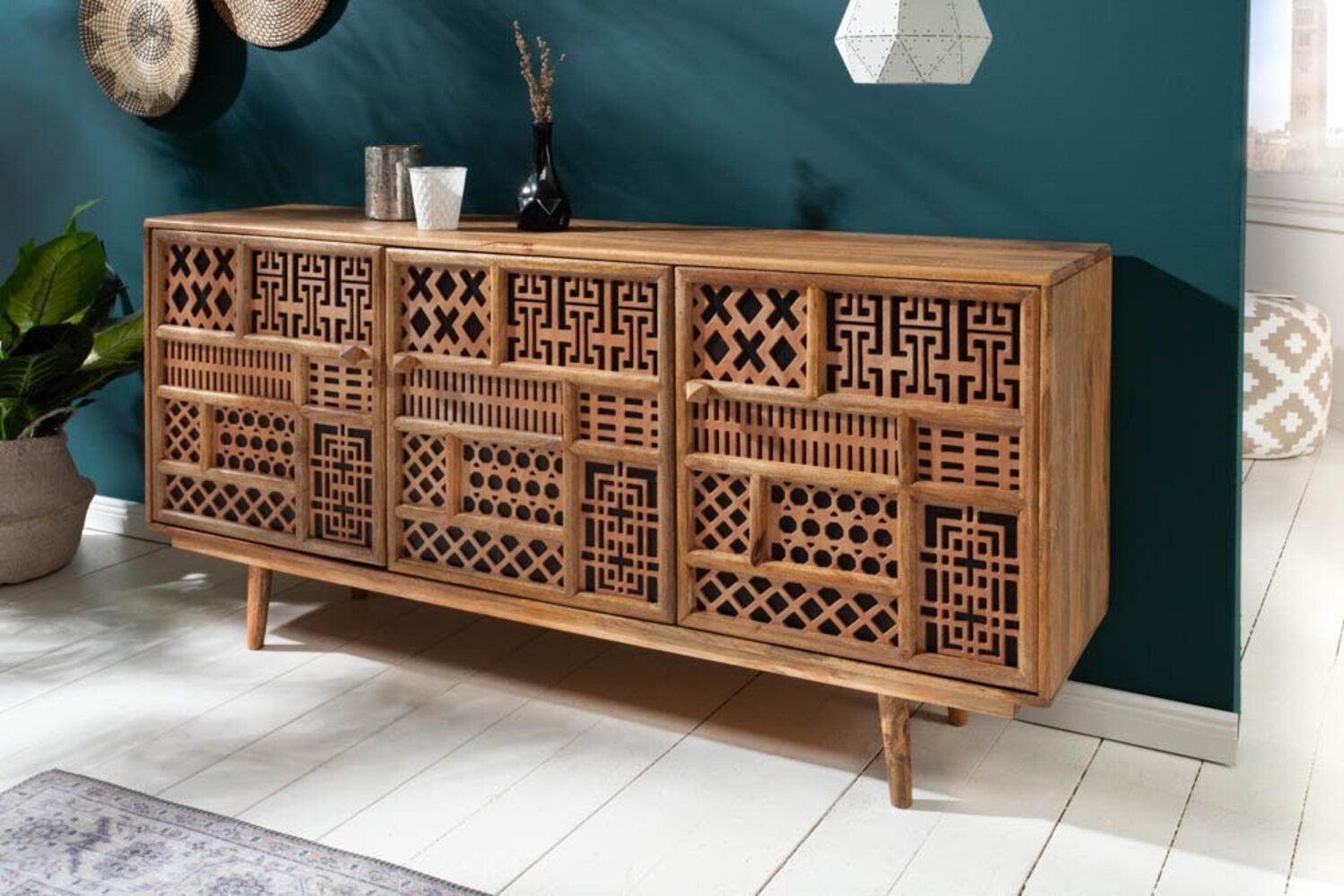 riess-ambiente Sideboard MARRAKESCH 160cm natur / schwarz (Einzelartikel, 1 St), Wohnzimmer · Massivholz · Mango · Kommode · Boho Stil Bild 1
