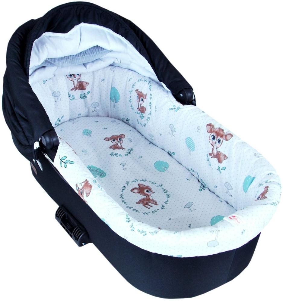 BABYLUX Nestchen für Kinderwagen Stubenwagen BABYWANNE + Matratze 2 Tlg Set Doppelseitig (W14 - Grau + Wald Reh) Bild 1