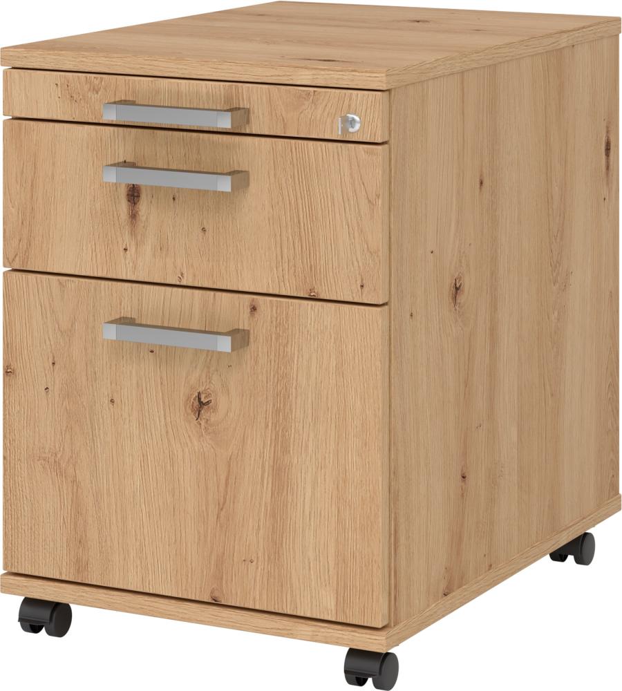 bümö Rollcontainer mit Hängeregistratur, Container abschließbar aus Holz in Asteiche - Rollwagen für's Büro mit Hängeregister als Schreibtisch Unterschrank od. Bürocontainer m. Chromgriffe, AC20-R-R-CE Bild 1