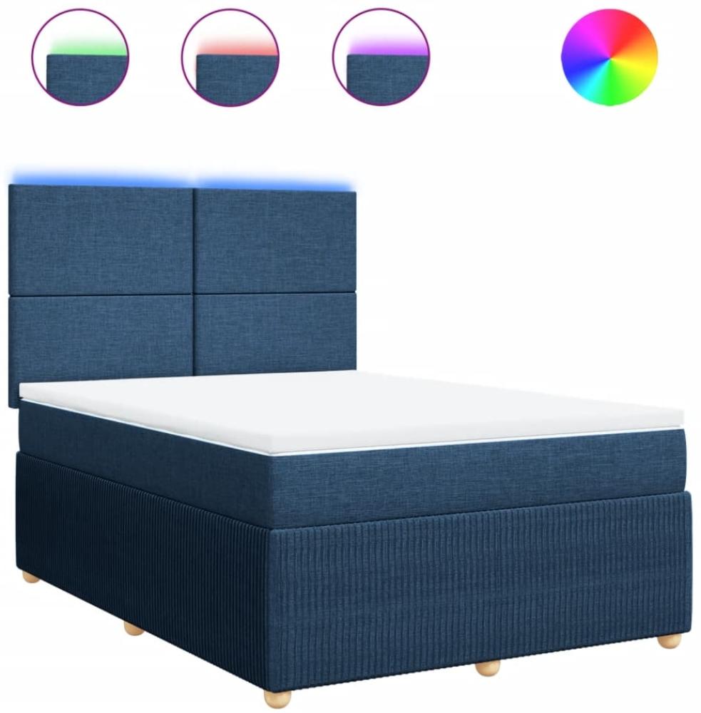 vidaXL Boxspringbett mit Matratze Blau 160x200 cm Stoff 3294406 Bild 1