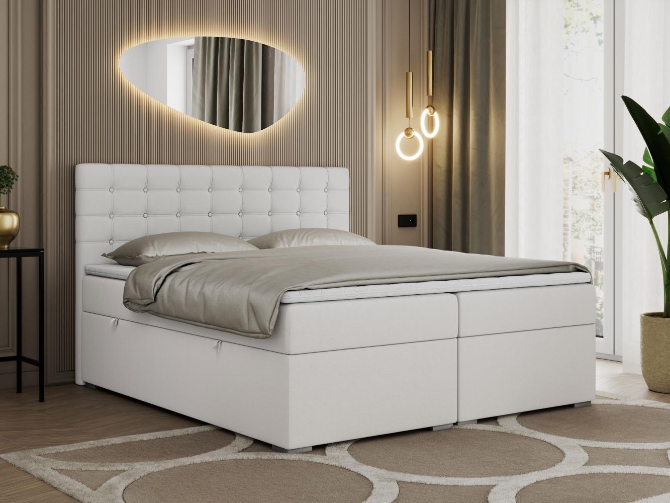 Boxspringbett, Deko Bed mit Matratze und Topper - SUSAN - 140x200cm - Weiß Kunstleder - H4 Bild 1