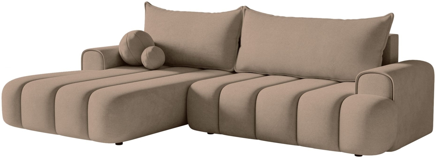 Selsey 'Dandelino' Ecksofa mit Schlaffunktion, Stauraum und Samtbezug, dunkelbeige, links, 80 x 275 x 168 cm Bild 1