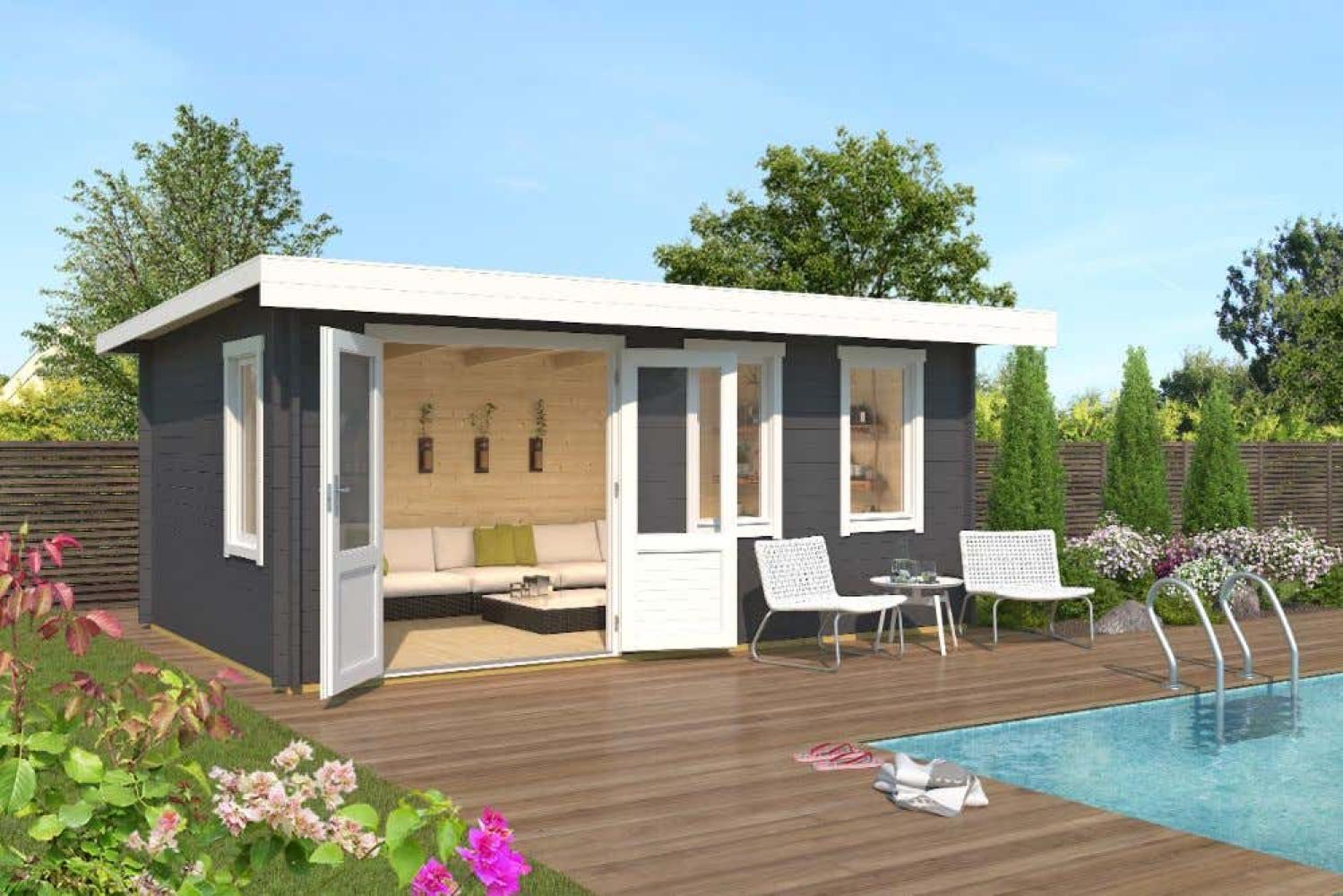 Lasita Maja Gartenhaus Baruda 53 ISO Gartenhaus aus Holz in Grau Holzhaus mit 40 mm Wandstärke Blockbohlenhaus mit Montagematerial Bild 1