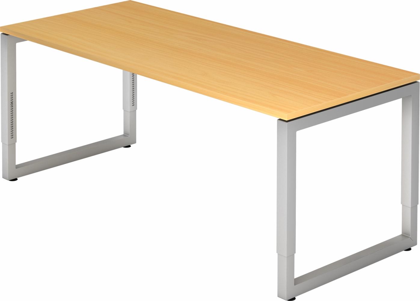 bümö höhenverstellbarer Schreibtisch R-Serie 180x80 cm in Buche, Gestell in Silber - großer PC Tisch für's Büro manuell höhenverstellbar, Computertisch verstellbar, RS-19-6-S Bild 1