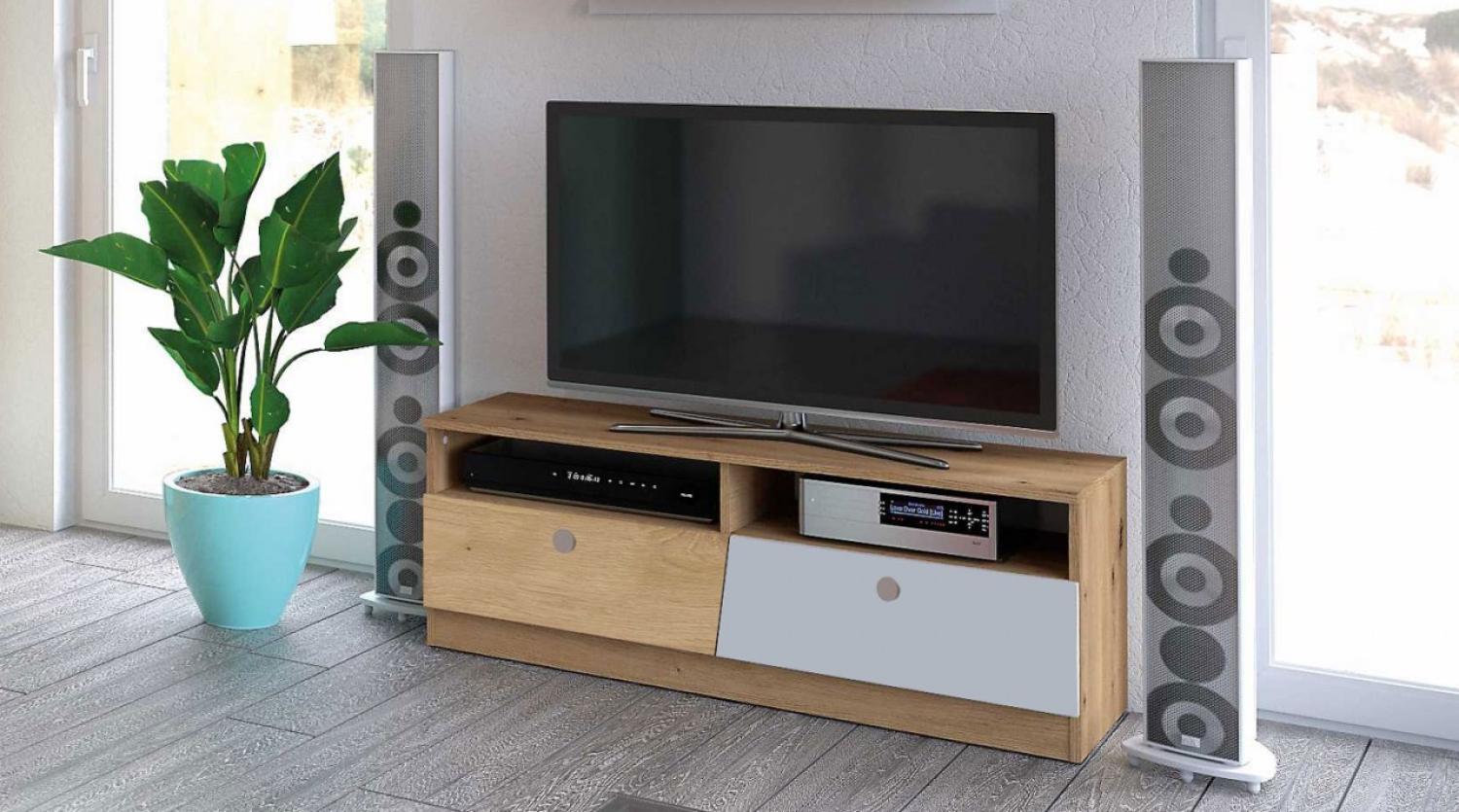 Lowboard "Nero" TV-Unterschrank 120 cm artisan eiche weiß matt Bild 1