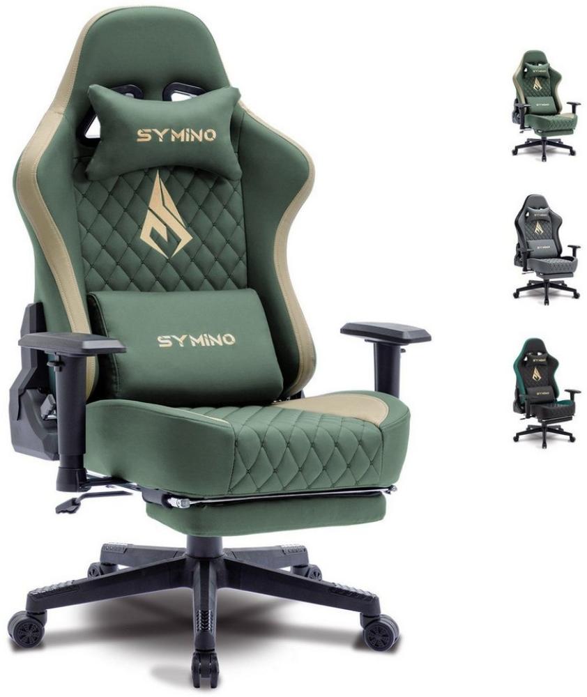 symino Gaming-Stuhl Ergonomischer Bürostuhl aus PU-Leder mit 3D-Armlehnen und Fußstütze, hoch atmungsaktiv, verstellbare Armlehnen und Rückenlehne, Grün Bild 1