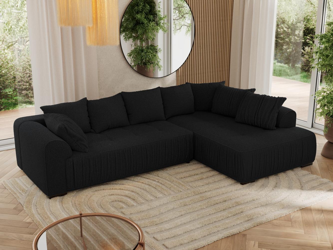 Ecksofa mit Schlaffunktion und Armlehnen, Komfortschaum, L-förmige Ecke - ORTA - rechts - Schwarz Boucle Bild 1