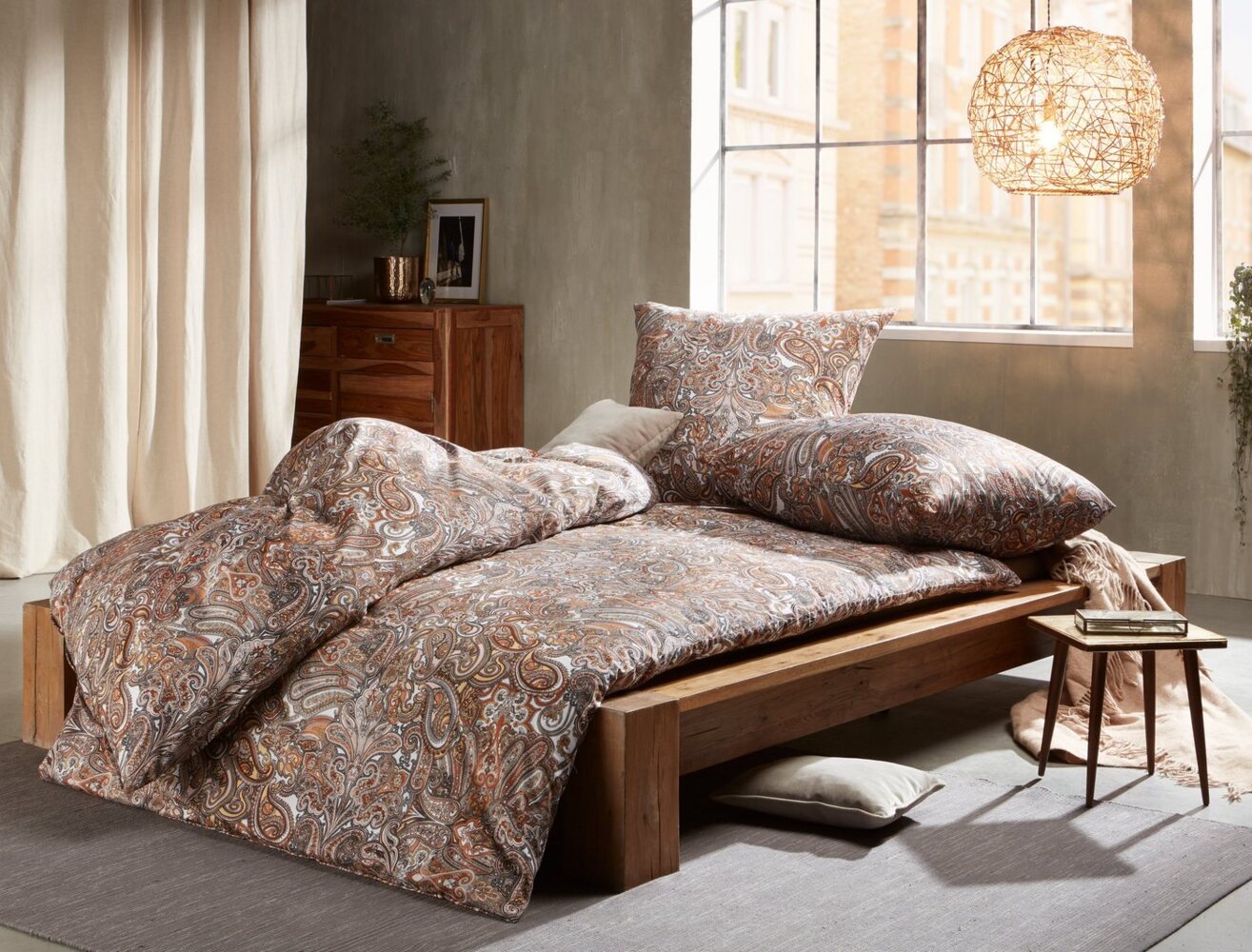 Mako Satin Paisley Bettwäsche orientalisch caramel braun 135x200 + 80x80 Bild 1