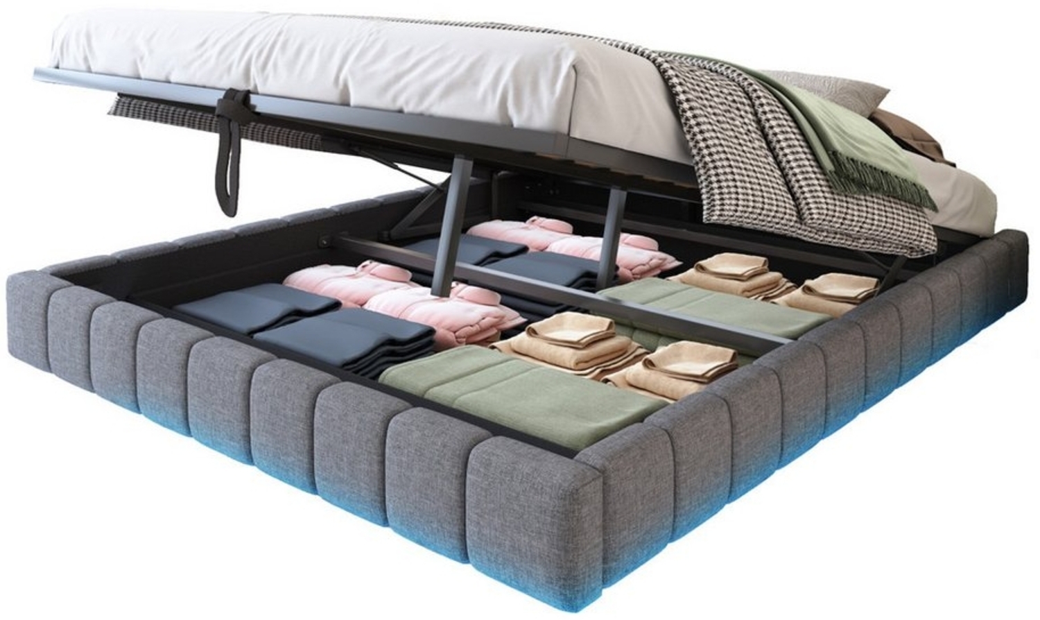 REDOM Polsterbett Funktionsbett,Kinderbett,Jugendbett (Schwebebett mit Stauraum & LED, Modernes Bett ohne Kopfteil, Doppelbett mit Hydraulik-Bettrahmen für Schlafzimmer & Apartments, 160x200 cm), ohne Matratze Bild 1