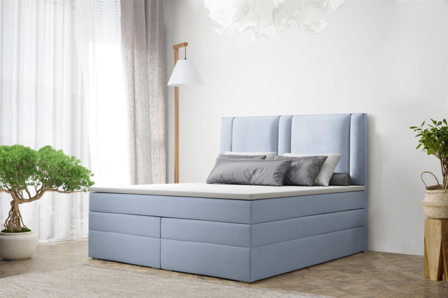 Boxspringbett Schlafzimmerbett CANDELA DELUX 140x200cm in Stoff Hellblau Bild 1