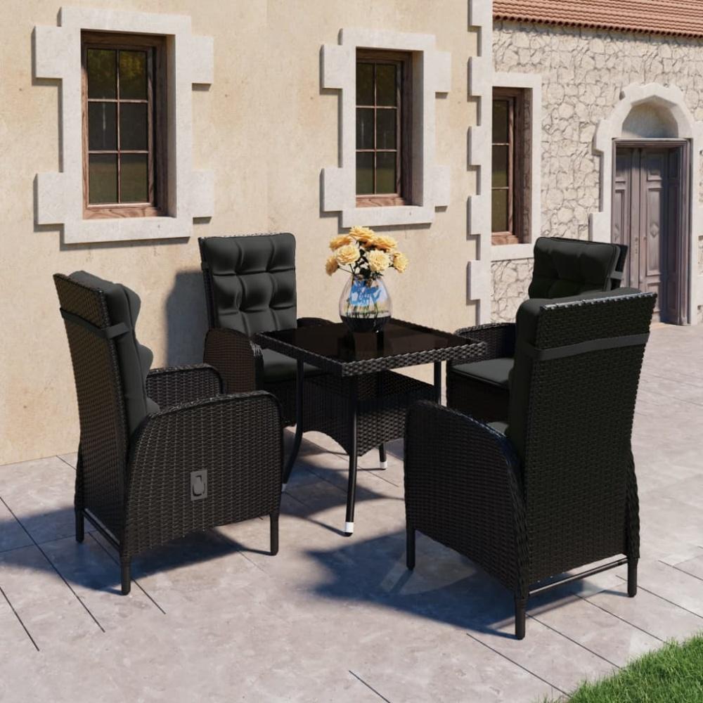 vidaXL 5-tlg. Garten-Essgruppe Poly Rattan und Glas Schwarz 3058528 Bild 1